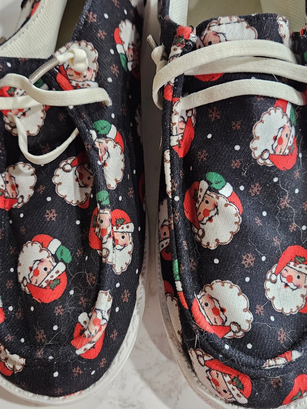 Women's Black Santa Print One-Piece Shoes - Holiday Slip-Ons Size 41